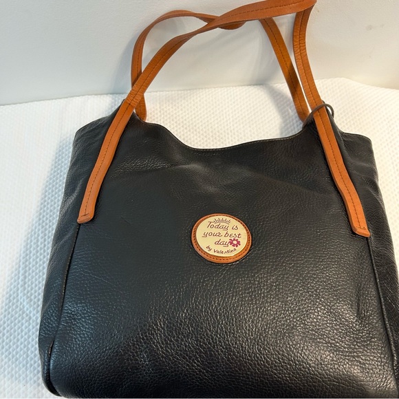 Valentina"Today is your best day ", black leather handbag - Picture 2 of 7